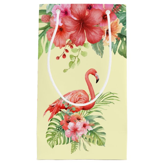 Tropischer Flamingos-Hibiskus Kleine Geschenktüte (Vorderseite)