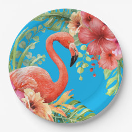 Tropischer Flamingos-Hibiskus Pappteller