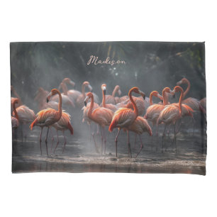 Tropischer Flamingos-individuelle Name Kissenbezug