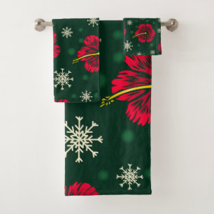 Tropischer floraler Hibiskus Snowflakes Weihnachte Badhandtuch Set