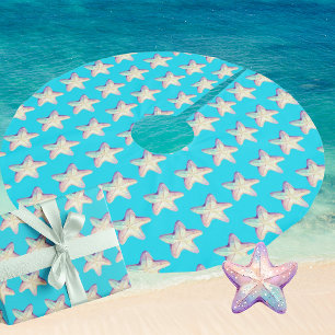Tropischer funkelnder Seestern Weihnachtsfeiertag  Polyester Weihnachtsbaumdecke