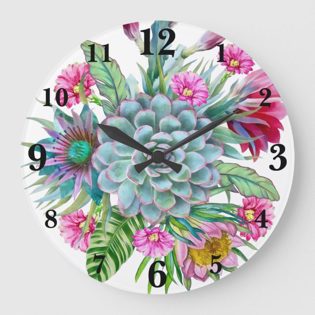 Tropischer Garten Große Wanduhr (Vorderseite)