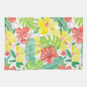 Tropischer Garten, Hibiskus-Plumeria und Blätter a Handtuch