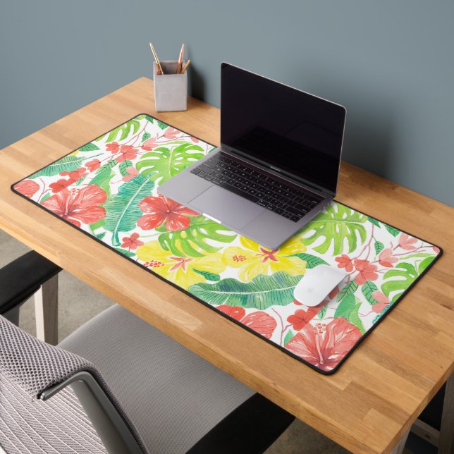 Tropischer Garten, Hibiskus-Plumeria und Blätter a Schreibtischunterlage (Büro 2)