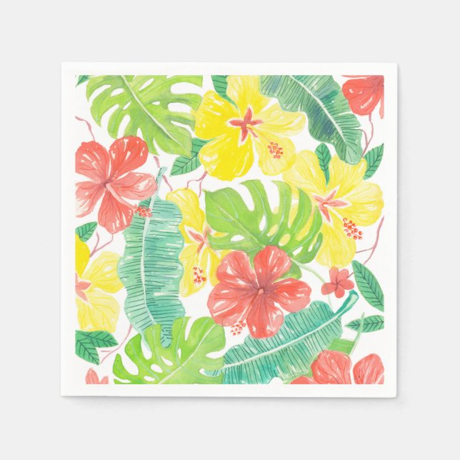 Tropischer Garten, Hibiskus-Plumeria und Blätter a Serviette (Vorderseite)