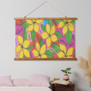 Tropischer Garten Plumeria Wandteppich Mit Holzrahmen
