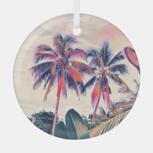 Tropischer Garten, Sonnenuntergang mit Palmen. Ornament Aus Glas