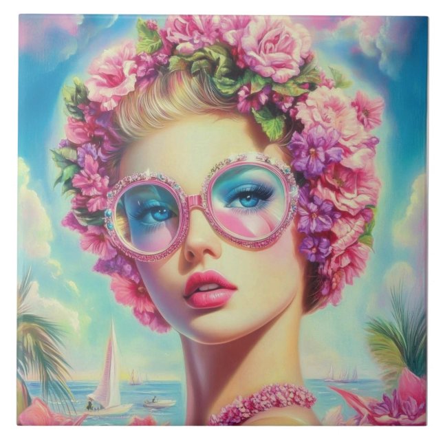 Tropischer Glamour Queen Fliese (Vorderseite)