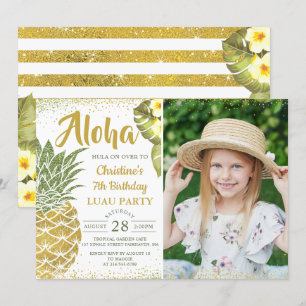 Tropischer Glitzer Ananas Birthday Foto Einladung