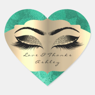 Tropischer Glitzer Gold Lash Eyes Liebe & Danke Gr Herz-Aufkleber