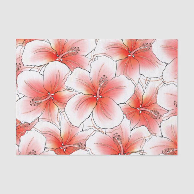 Tropischer Glitzer Hibiskus Hawaii Seidenpapier (Vorderseite)