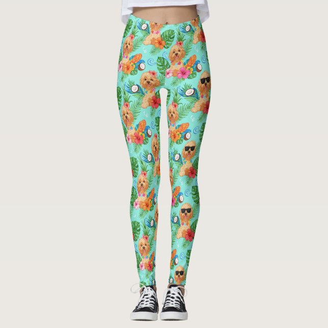 Tropischer Goldendoodle Strand-Vibes Leggings (Vorderseite)