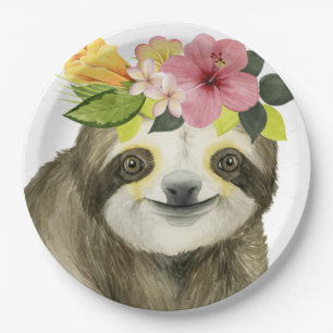 Tropischer Halo  Sweet Sloth Pappteller