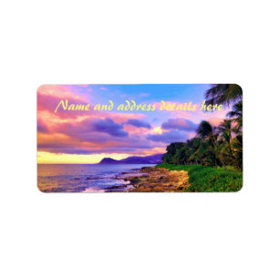 Tropischer Hawaii-Küste Sonnenuntergang Adressaufkleber