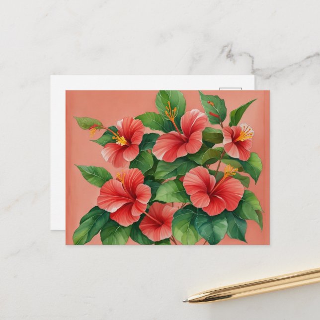 Tropischer Hawaii-Roter Hibiskus Postkarte (Vorderseite/Rückseite Beispiel)