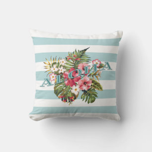 Tropischer Hawaiianischer Aloha Floral & Aqua Stre Kissen