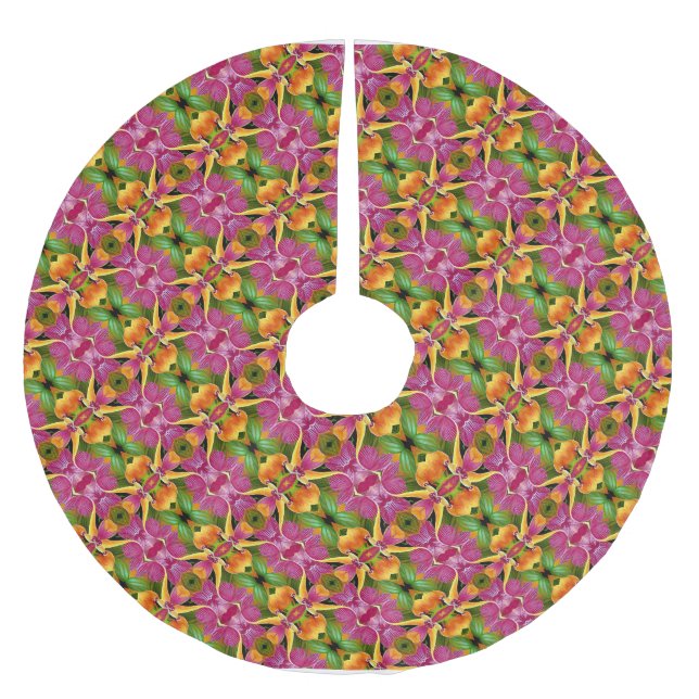 Tropischer Hawaiianischer Flora-Bohemisch Aloha Polyester Weihnachtsbaumdecke (Vorderseite)