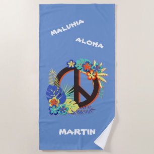 Tropischer hawaiianischer Frieden Liebe Name Bunt Strandtuch