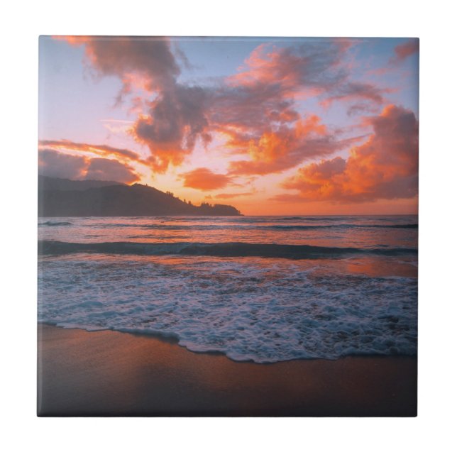 Tropischer Hawaiianischer Sonnenuntergang Fliese (Vorderseite)
