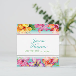 Tropischer Hibisken Save the Date flache Karte