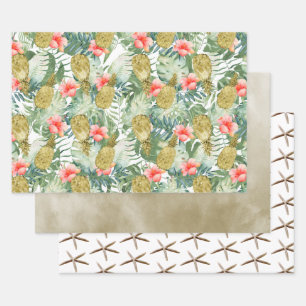 Tropischer Hibiskus Ananas Geschenkpapier Set