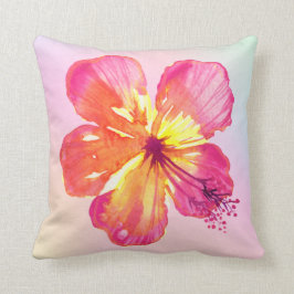 Tropischer Hibiskus auf Pink Yellow Aqua Ombre Kissen