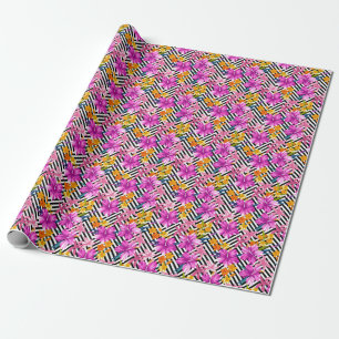 Tropischer Hibiskus, Blätter aus Palmen, geometris Geschenkpapier