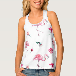 Tropischer Hibiskus Blume Blätter & Flamingos Tanktop