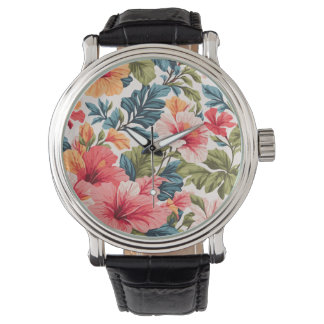 Tropischer Hibiskus Blume Elegante Armbanduhr