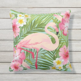 Tropischer Hibiskus Blume mit rosa Flamingo Kissen