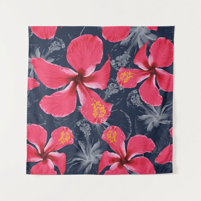Tropischer Hibiskus Blume Sommerdesign Wandteppich (Vorderseite)