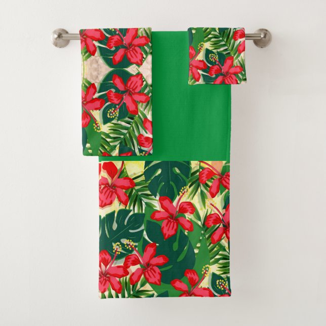 Tropischer Hibiskus Blumenkunst Moderne Badhandtuch Set (Insitu)