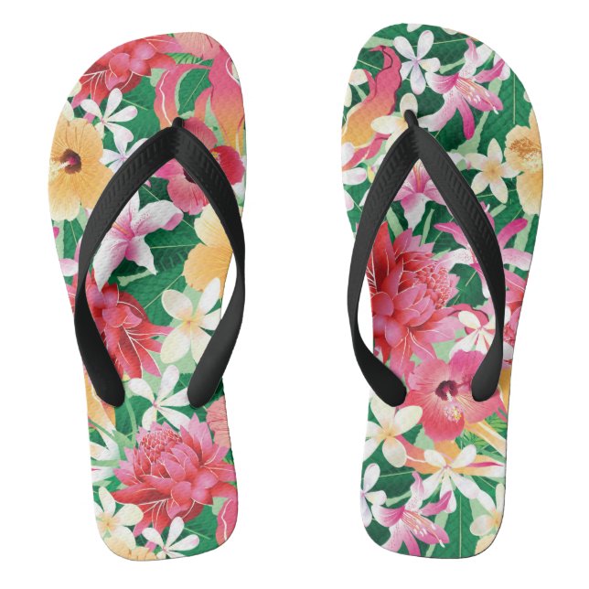 Tropischer Hibiskus Blumenmuster 2 Flip Flops (Fußbett)