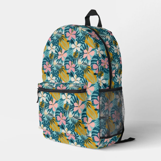 Tropischer Hibiskus Blumenmuster Bedruckter Rucksack (Rückseitige Ecke Rechts)