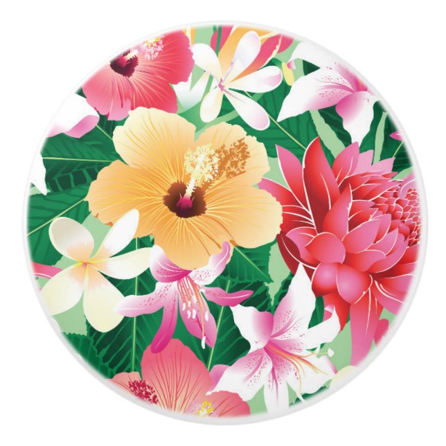 Tropischer Hibiskus-Blumenmuster Keramikknauf (Vorderseite)