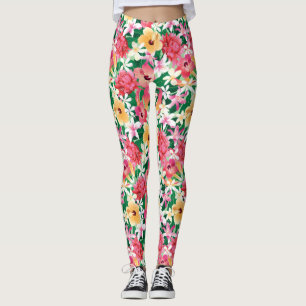 Tropischer Hibiskus-Blumenmuster Leggings