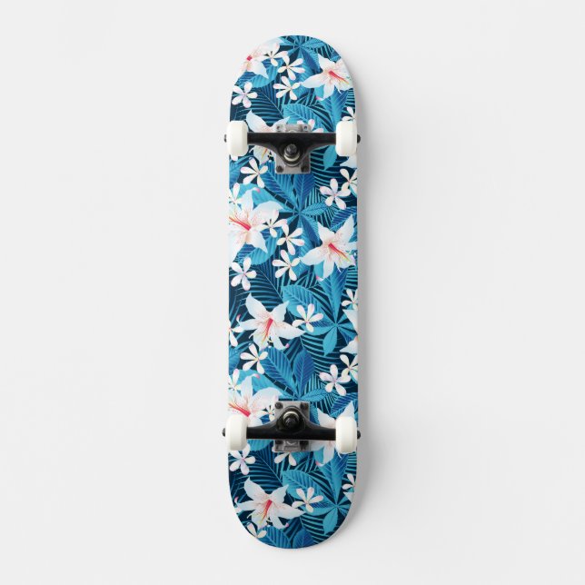 Tropischer Hibiskus-Blumenmuster Skateboard (Vorderseite)