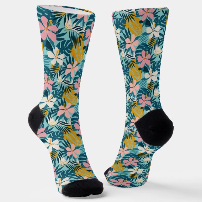 Tropischer Hibiskus Blumenmuster Socken (Gewinkelt)