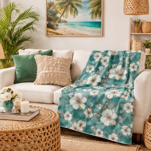 Tropischer Hibiskus-Blüten-Teal Sherpadecke