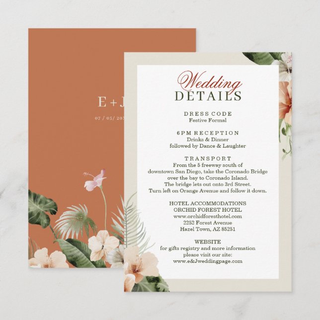 Tropischer Hibiskus boho pastellel Wedding Begleitkarte (Vorne/Hinten)