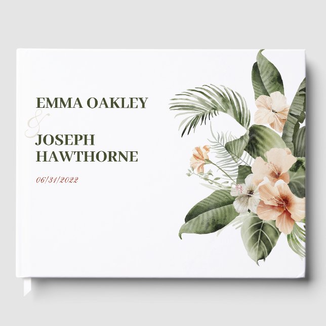 Tropischer Hibiskus boho pastellel Wedding Gästebuch (Vorderseite)