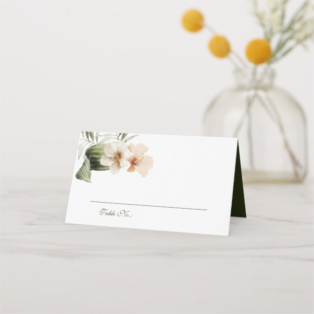 Tropischer Hibiskus boho pastellel Wedding Platzkarte (Vorderseite)