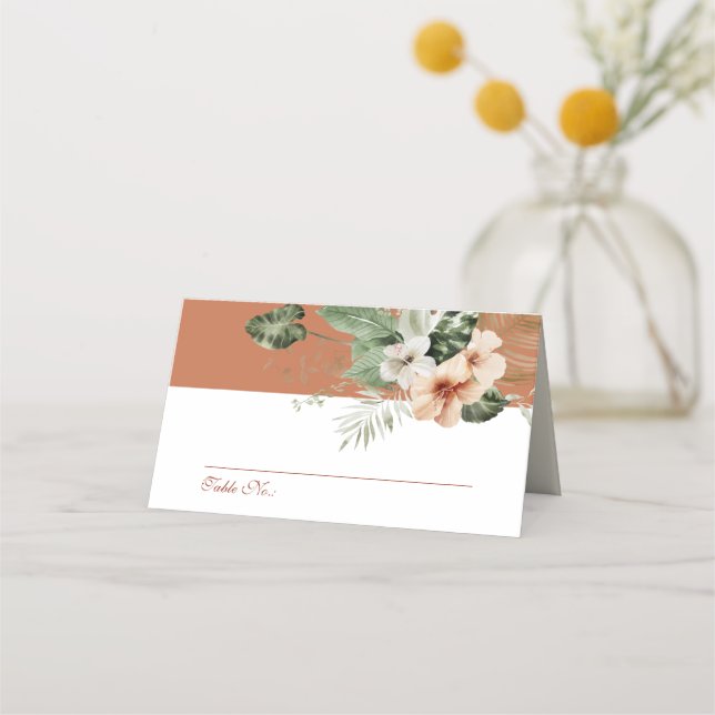 Tropischer Hibiskus boho pastellel Wedding Platzkarte (Vorderseite)