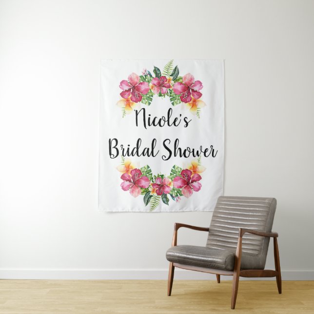 Tropischer Hibiskus Botanischer Luau Hintergrund Wandteppich (Beispiel)