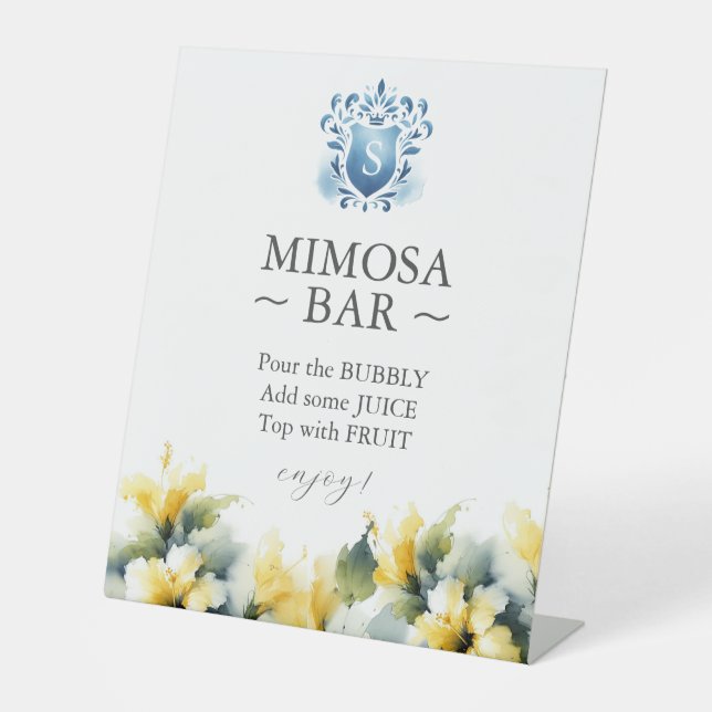 Tropischer Hibiskus Brautparty Mimosa Bar Sign Sockelschild (Vorderseite)