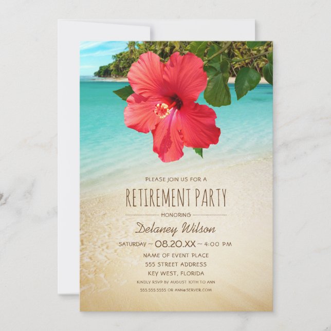Tropischer Hibiskus Corporate Beach Retirement Par Einladung (Vorderseite)
