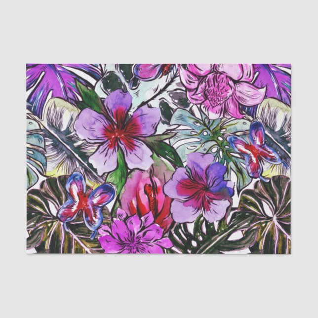 Tropischer Hibiskus-exotische Dschungel-Blumen Seidenpapier (Vorderseite)