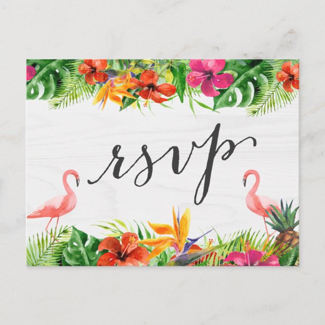 Tropischer Hibiskus Flamingo UAWG Reply Einladungspostkarte (Vorderseite)