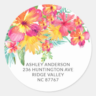 Tropischer Hibiskus Floral Address Label Aufkleber