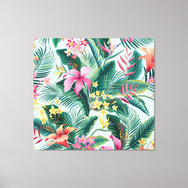 Tropischer Hibiskus: florales nahtloses Muster Leinwanddruck (Vorderseite)
